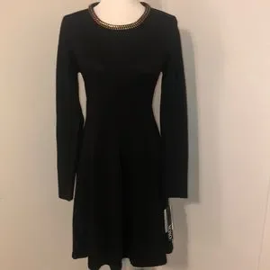 macy's black long sleeve dress Tennis Club Sweater Knit Dress - Black/Ivory main image 1
